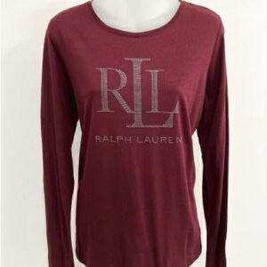 Medium-Ralph Lauren Burgundy Long-Sleeve Crew with Rhinestone RL Logo
